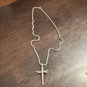 Stainless steel  Silver Cross with baseball motif Pendant Necklace - Silver
